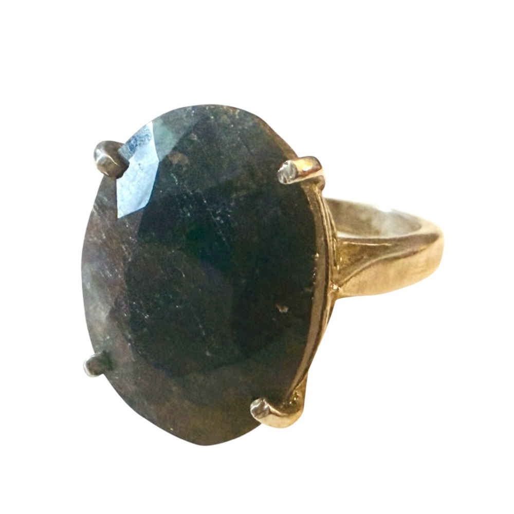 1990’s Vintage Large Sapphire Stone Sterling Silver Ring, Estate Find, Size 10 - Picture 4 of 5